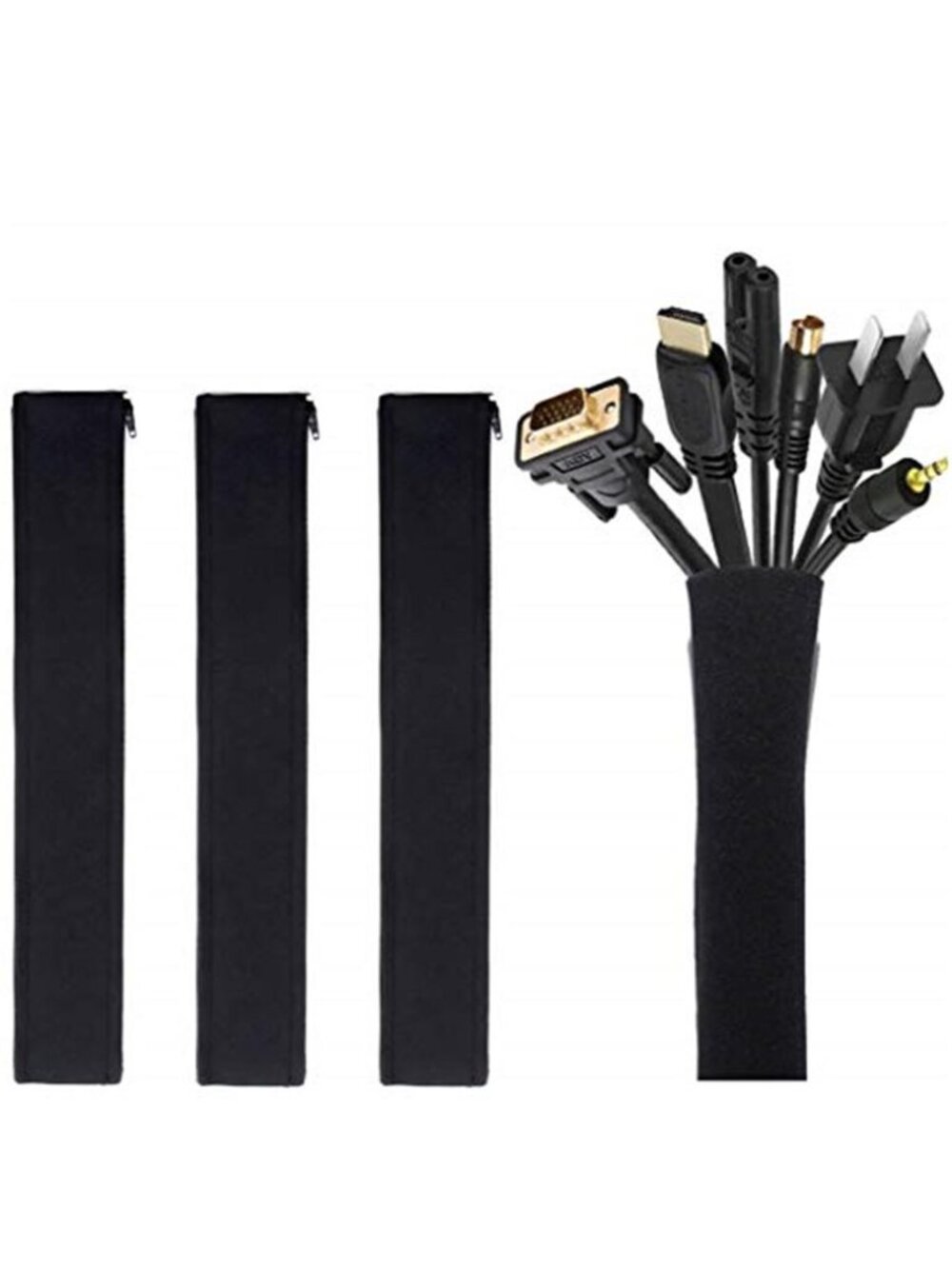 Cable Management Sleeve 4 Pack 20 Inch Cord Organizer Zipper Wire Hider Black